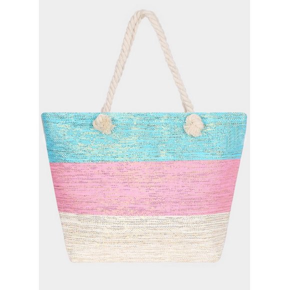 SPARKLING COLOR BLOCK LARGE OVERSIZE BEACH TOTE BAG - Picture 2 of 3